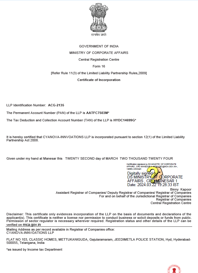 Certificate of Incorporation
